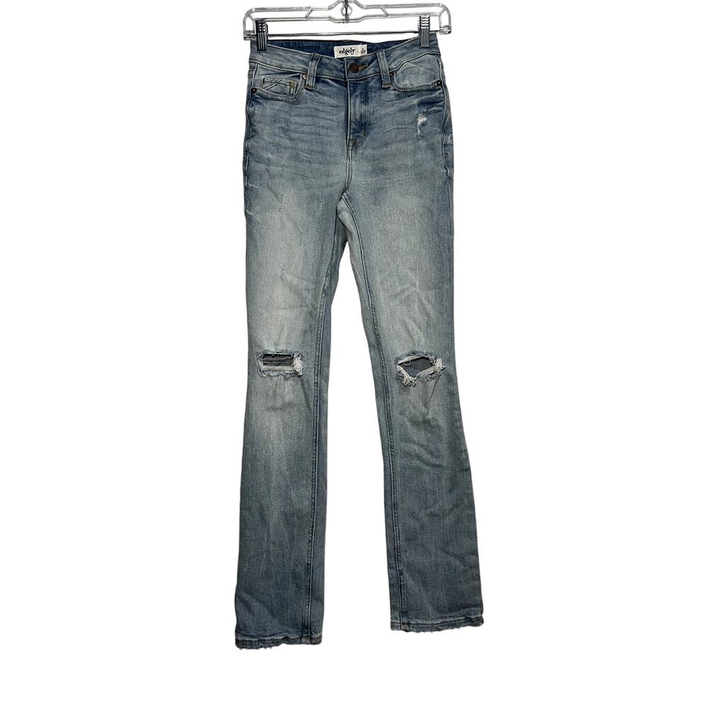 Edgely distressed hi rise straight leg jeans womens 0 trendy closet staple‎